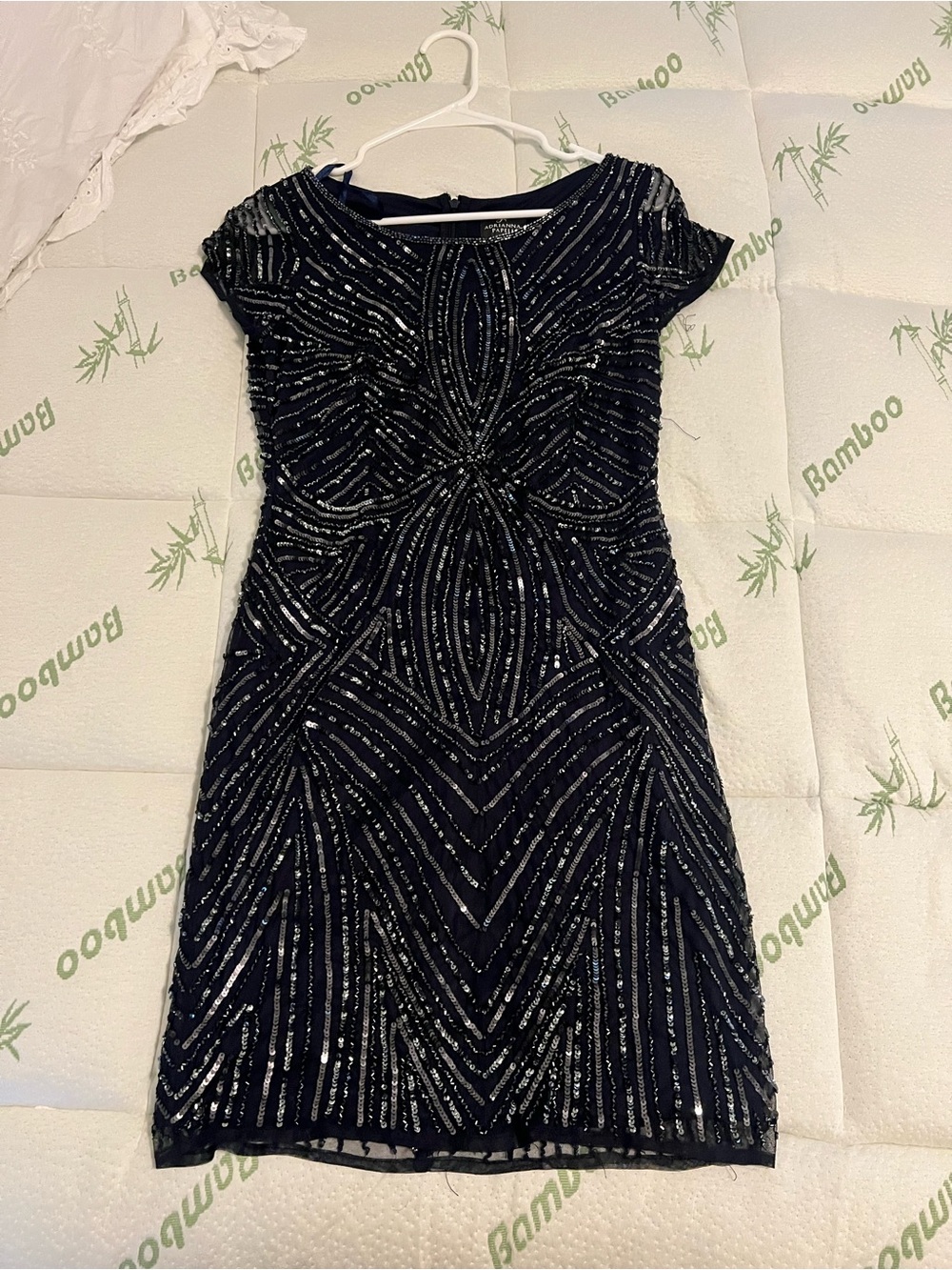 Adrianna Papell Black Beaded Cap-Sleeve Cocktail Dress